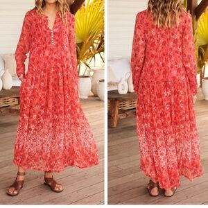 Free people long sleeve boho maxi dress